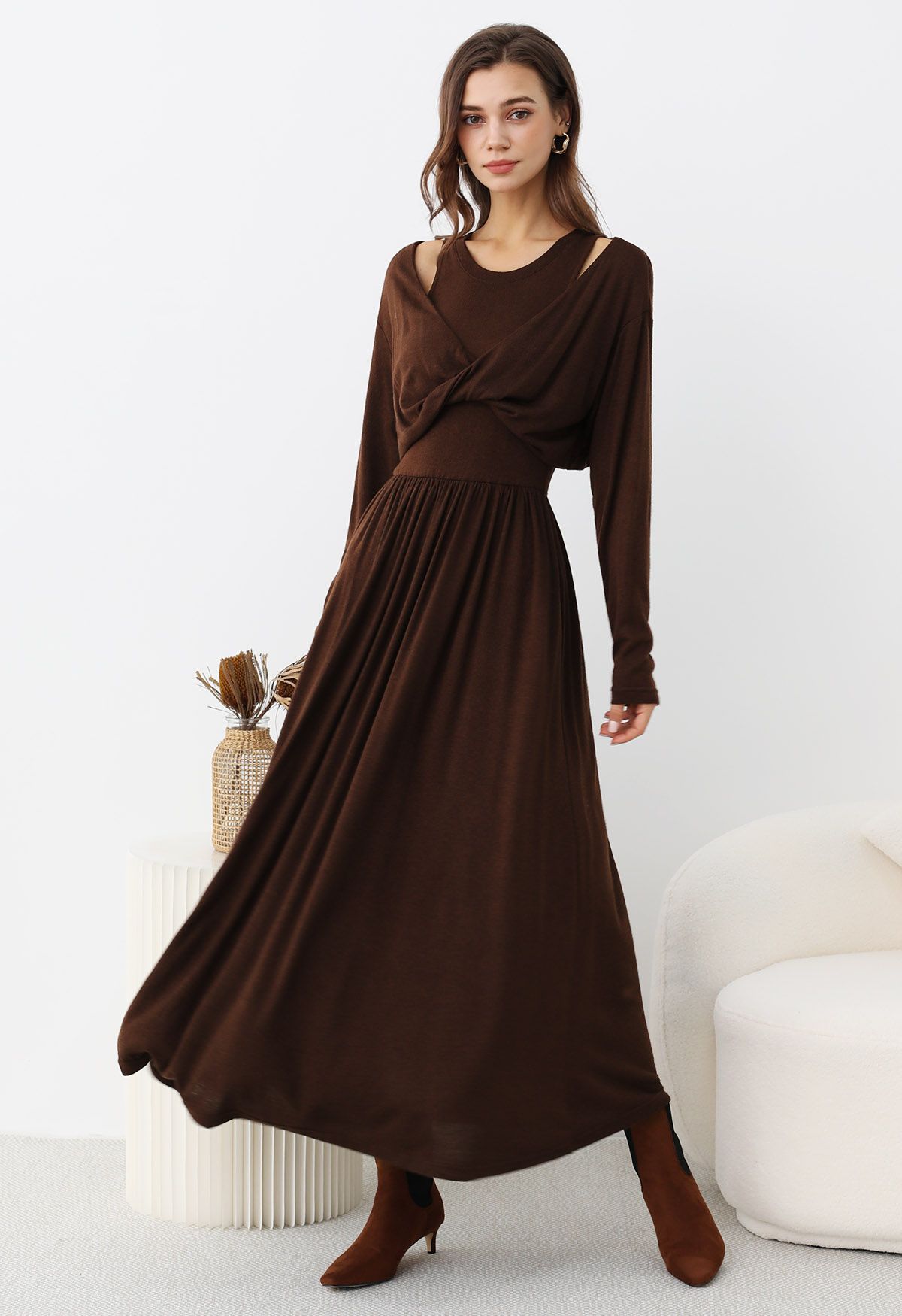 Robe Twinset en tricot torsadé sur le devant Limitless Charm en marron