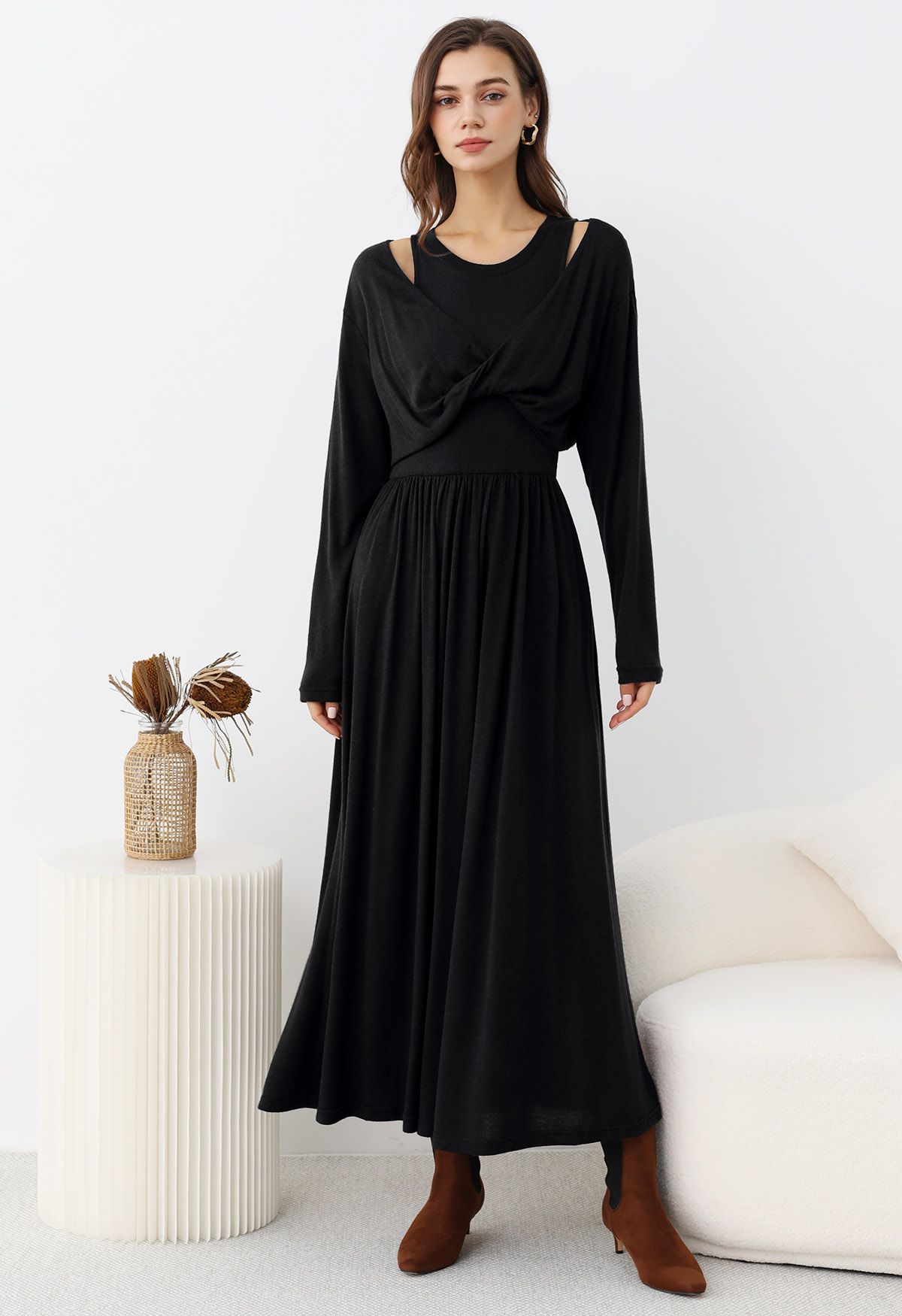 Robe Twinset en tricot torsadé sur le devant Limitless Charm en noir