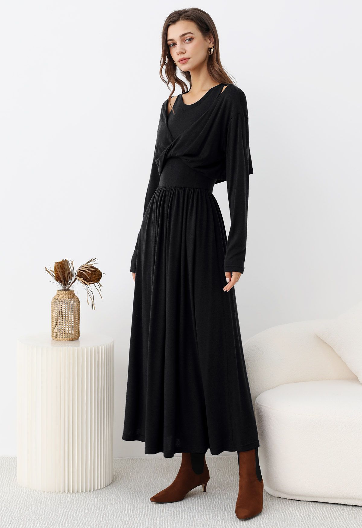 Robe Twinset en tricot torsadé sur le devant Limitless Charm en noir