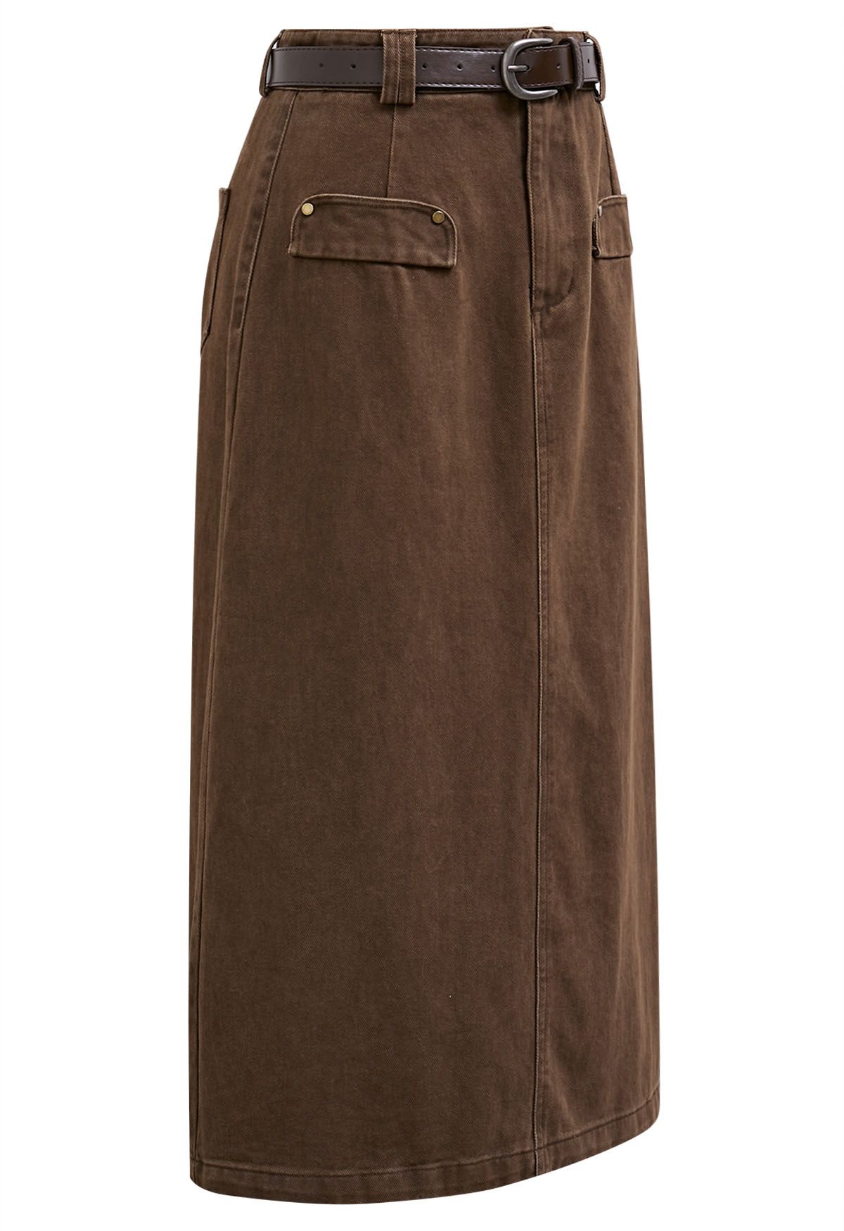 Jupe en jean Utility Chic avec ceinture et bordure de poche en marron