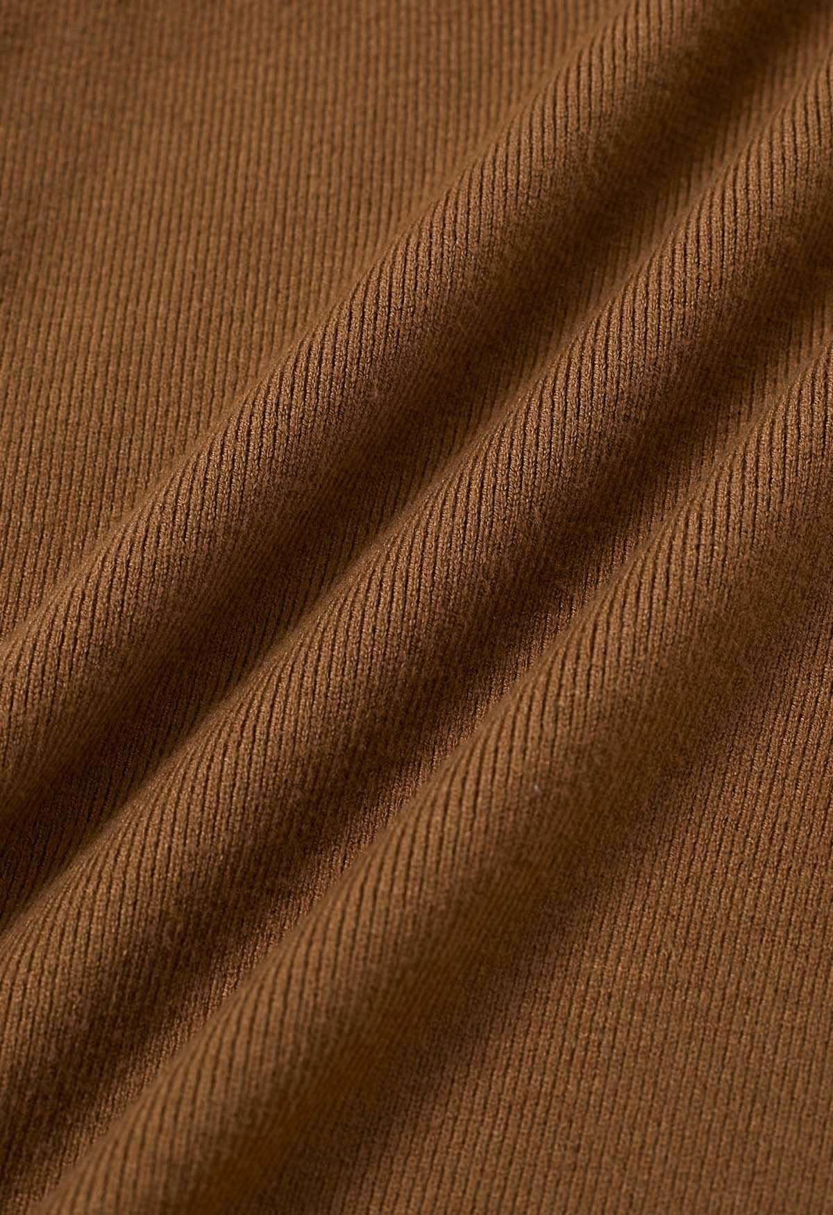 Jupe en tricot à fausses poches et taille nouée en caramel