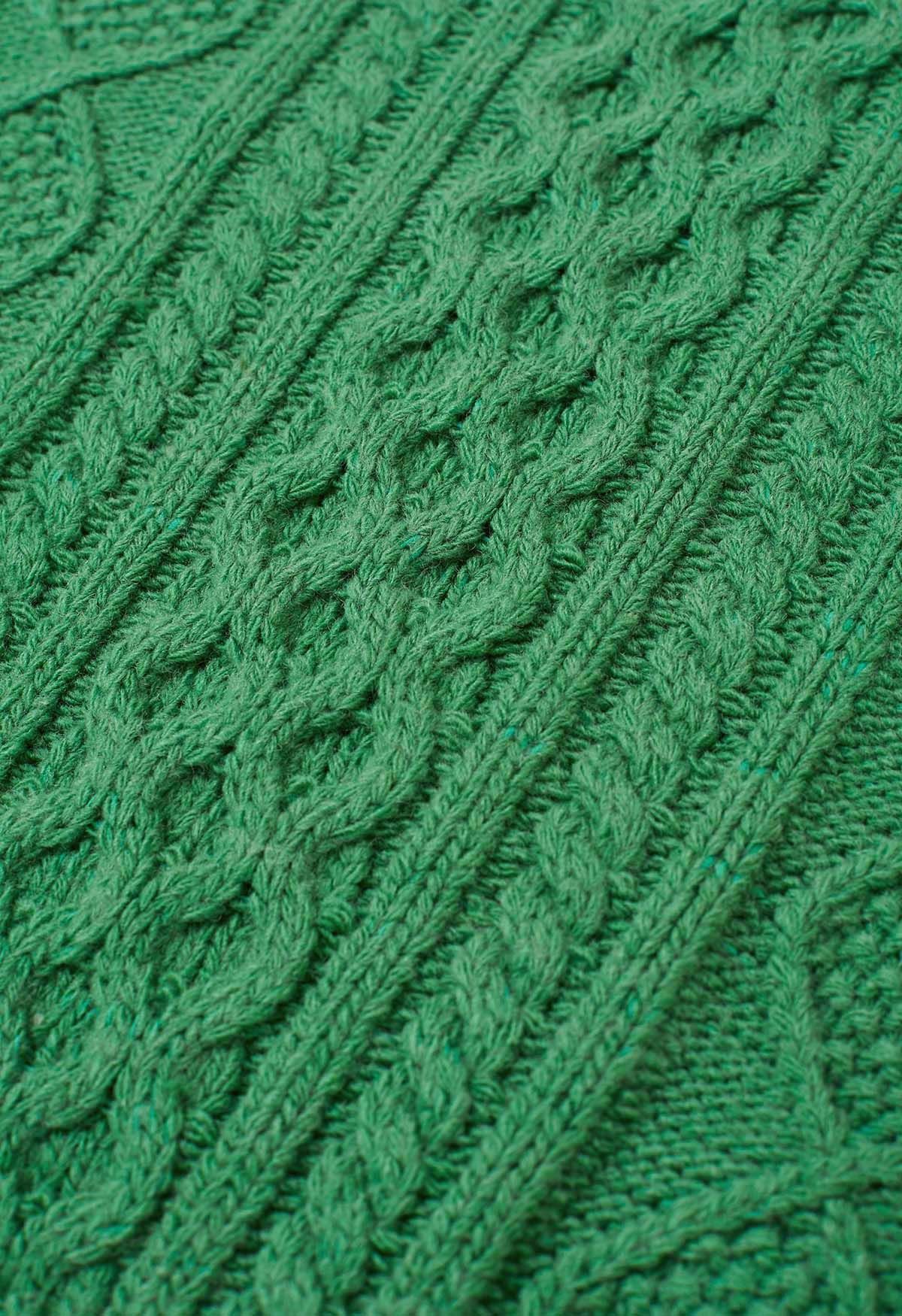 Pull ras du cou en maille torsadée Hug-Me en vert