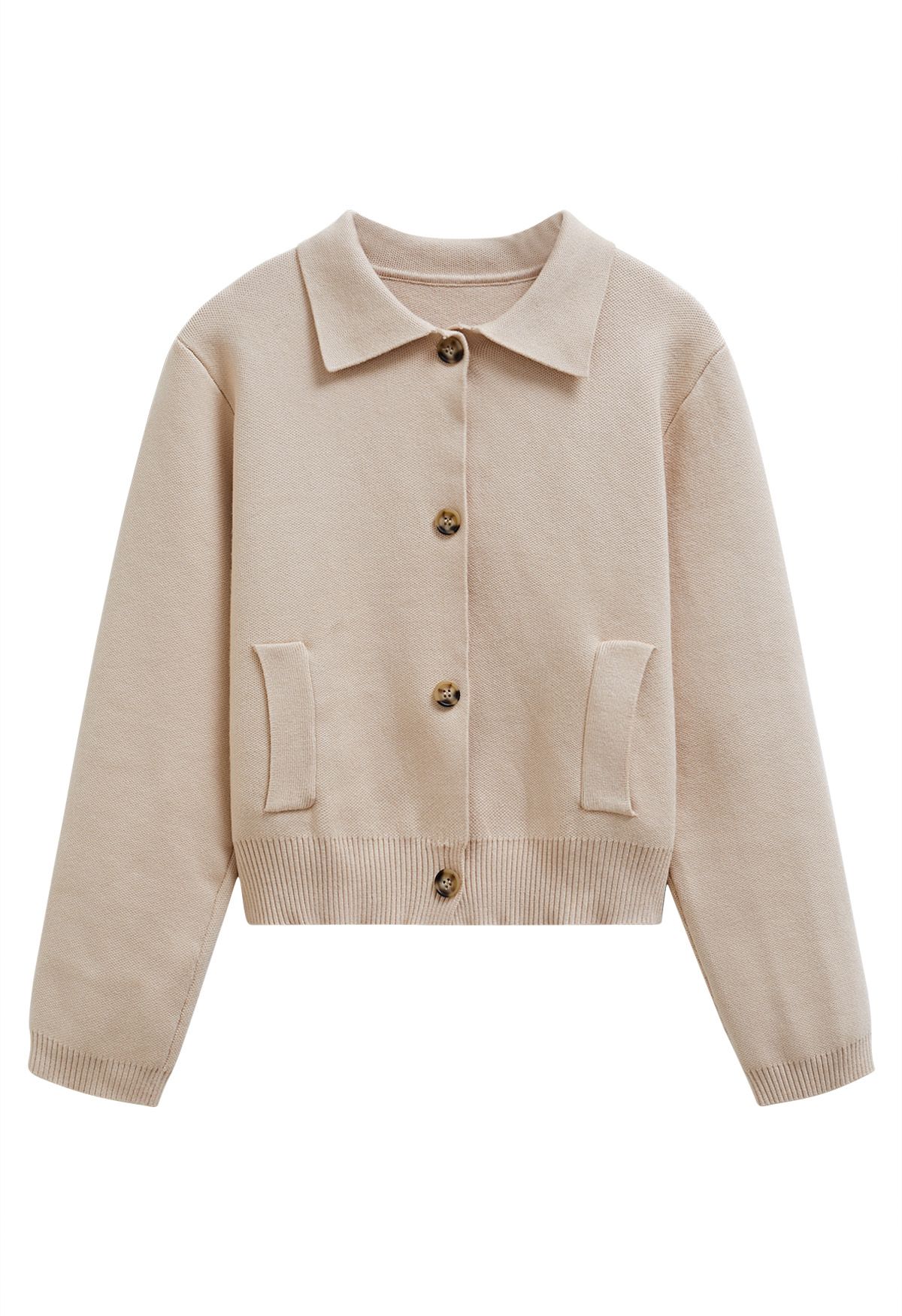 Veste en tricot boutonnée à col classique en beige clair