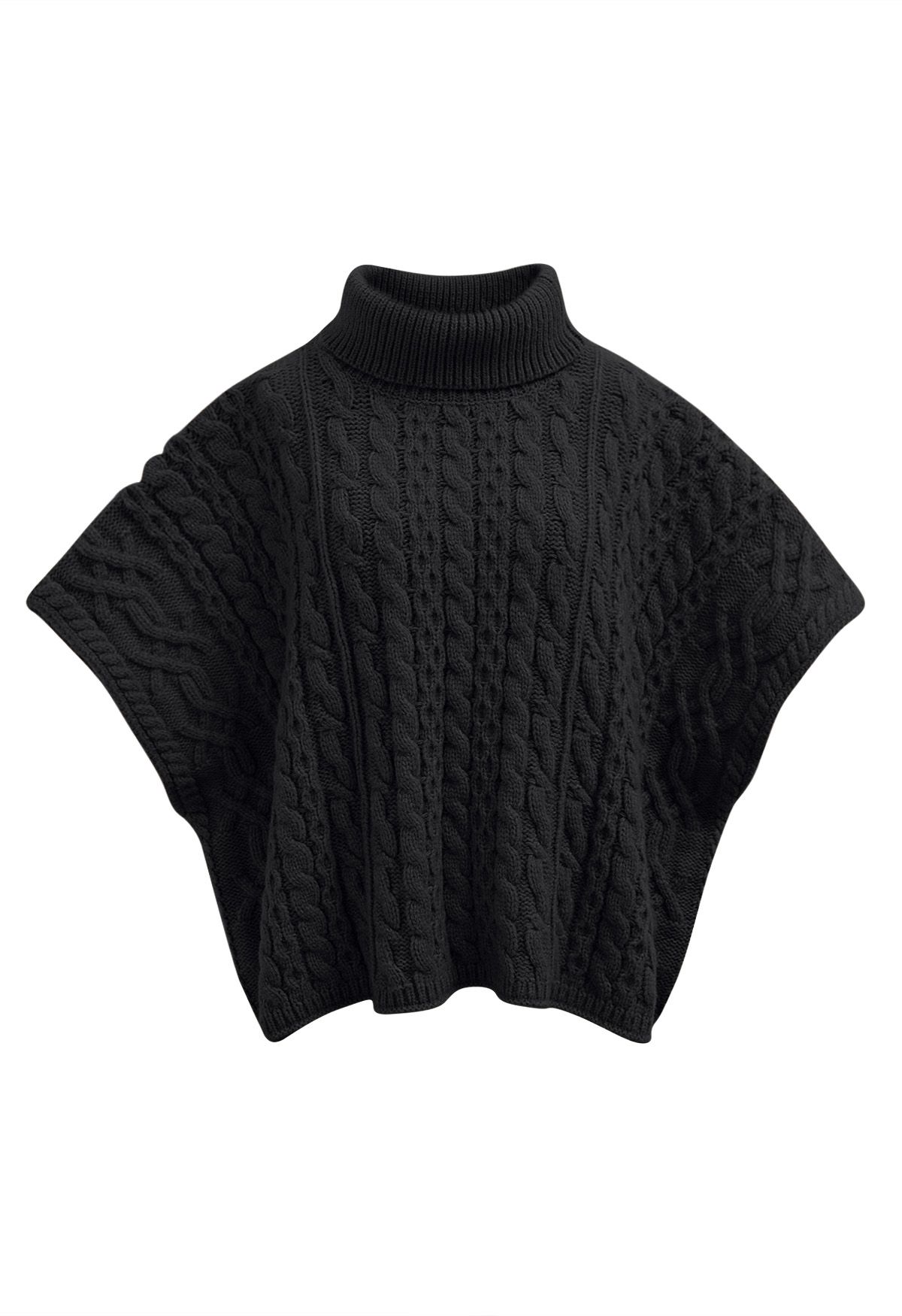 Pull cape en tricot torsadé à col roulé Warmth en noir