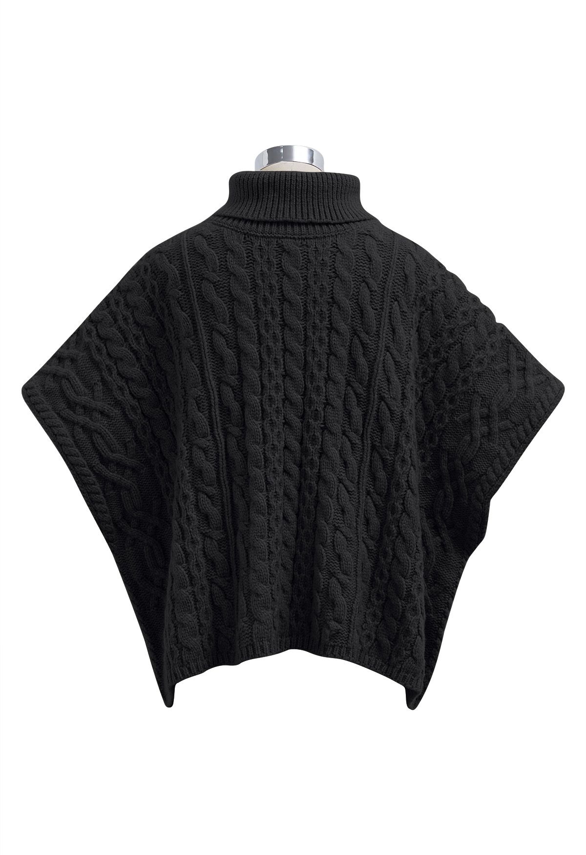 Pull cape en tricot torsadé à col roulé Warmth en noir