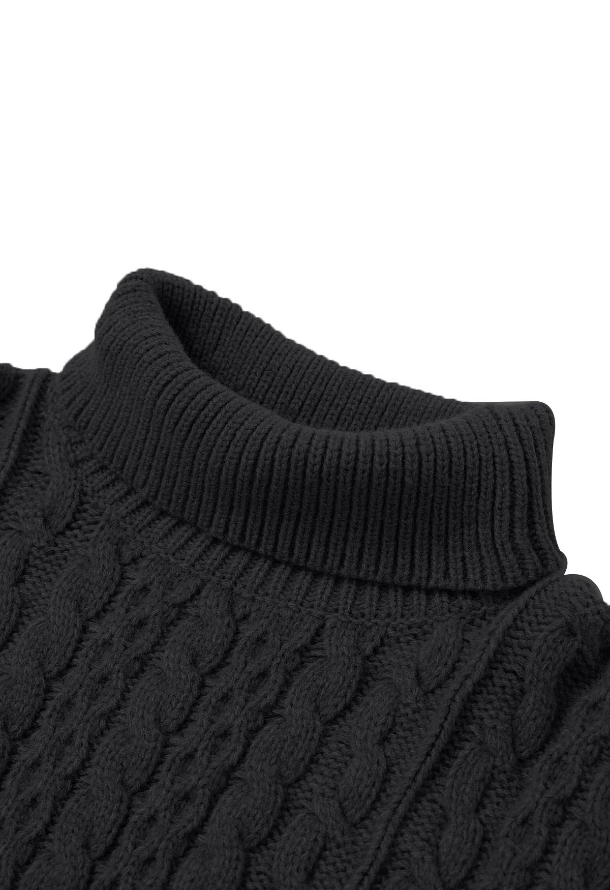 Pull cape en tricot torsadé à col roulé Warmth en noir