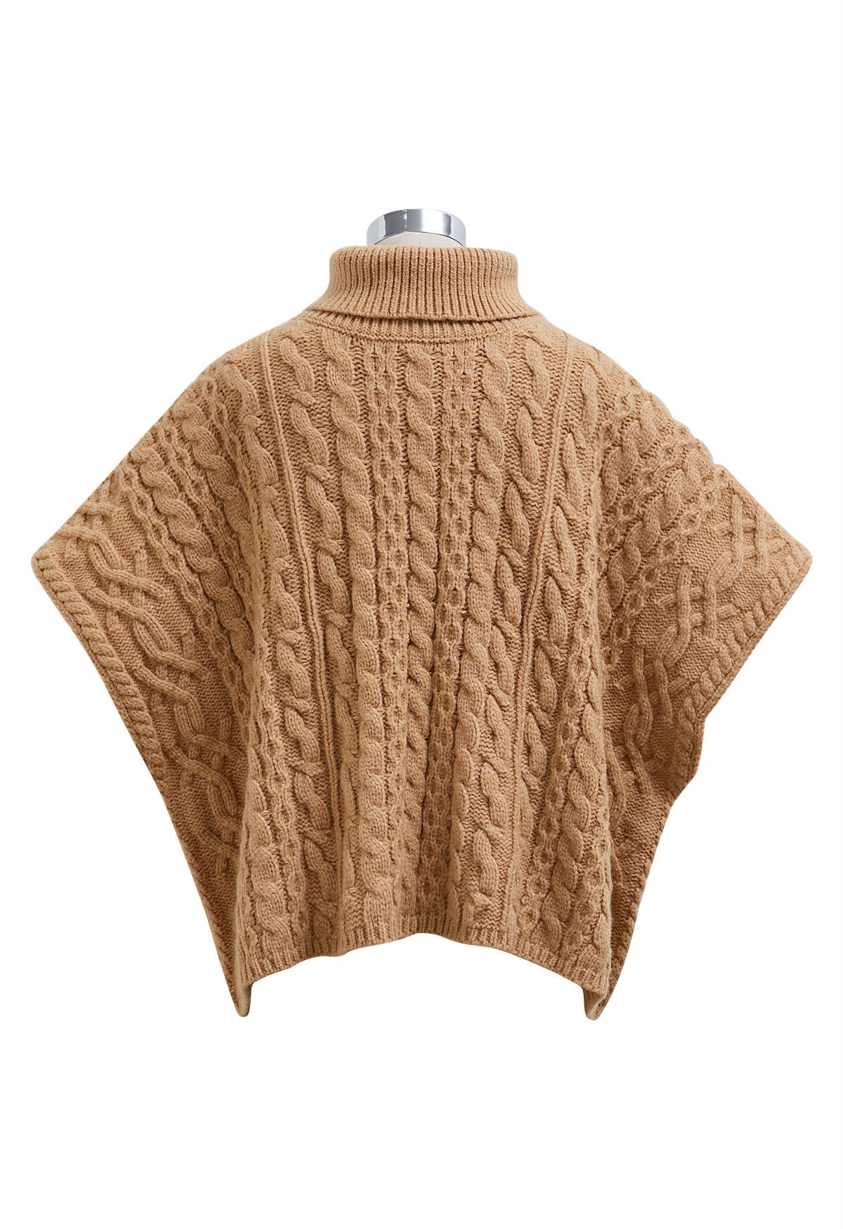 Pull cape en maille torsadée à col roulé Warmth en camel