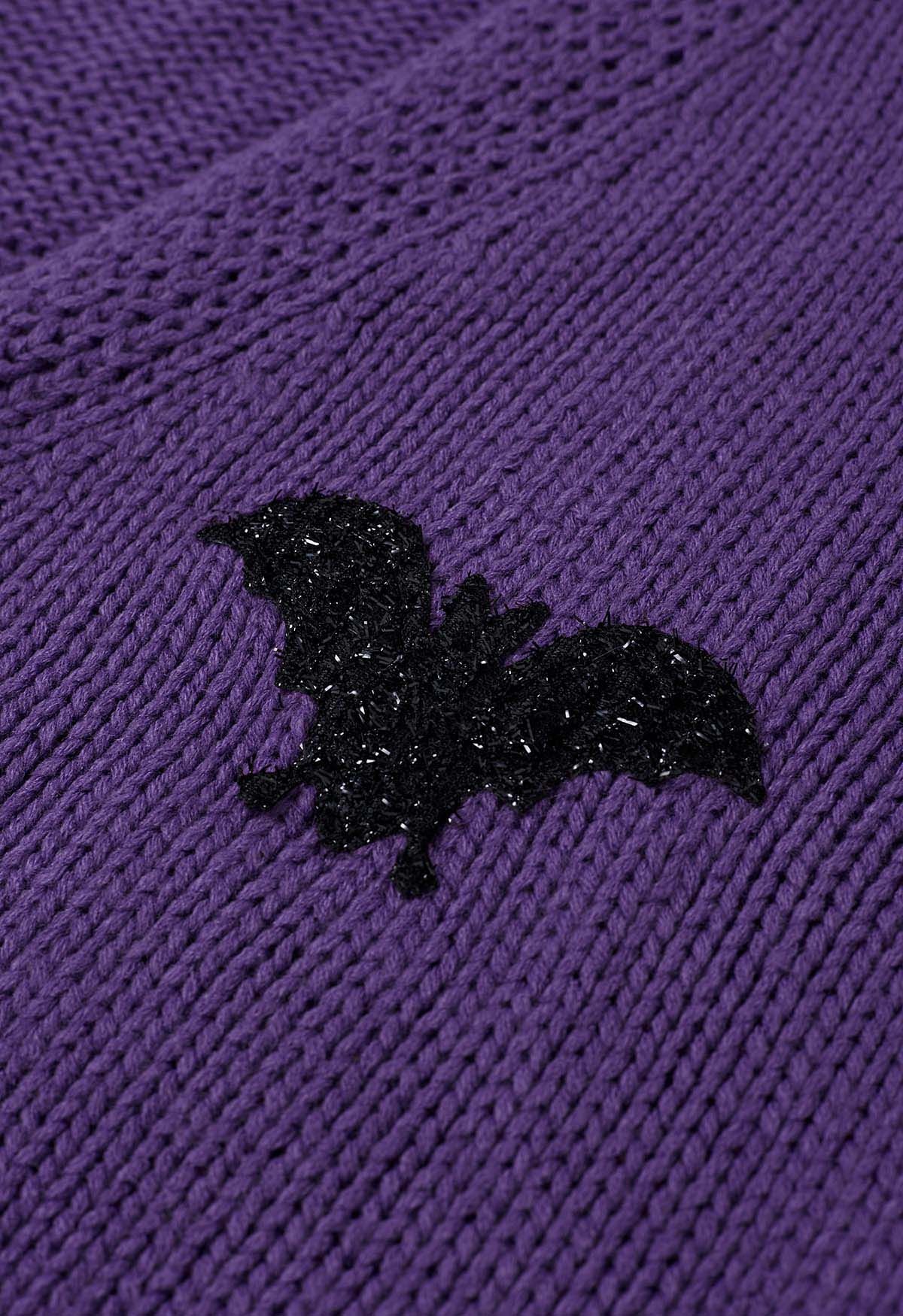 Cardigan boutonné en tricot avec patch Mystic Bats en violet