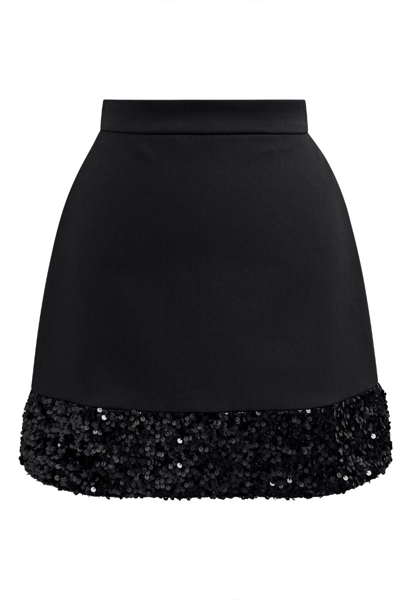 Mini-jupe à ourlet pailleté Shine Glamour en noir