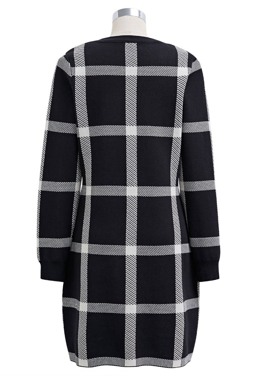 Robe pull à carreaux d'automne en noir