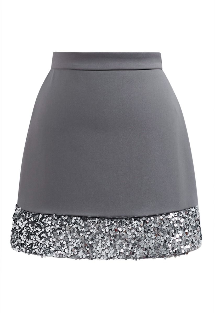 Mini-jupe à ourlet pailleté Shine Glamour en gris