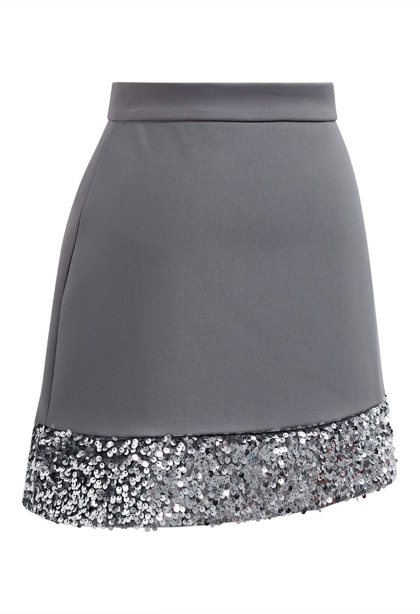 Mini-jupe à ourlet pailleté Shine Glamour en gris