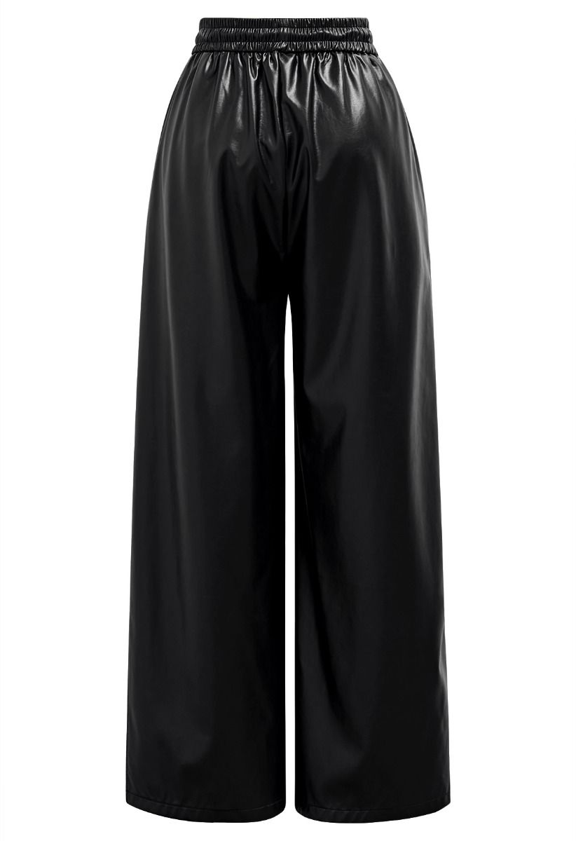 Pantalon en similicuir avec cordon de serrage City Stroll en noir