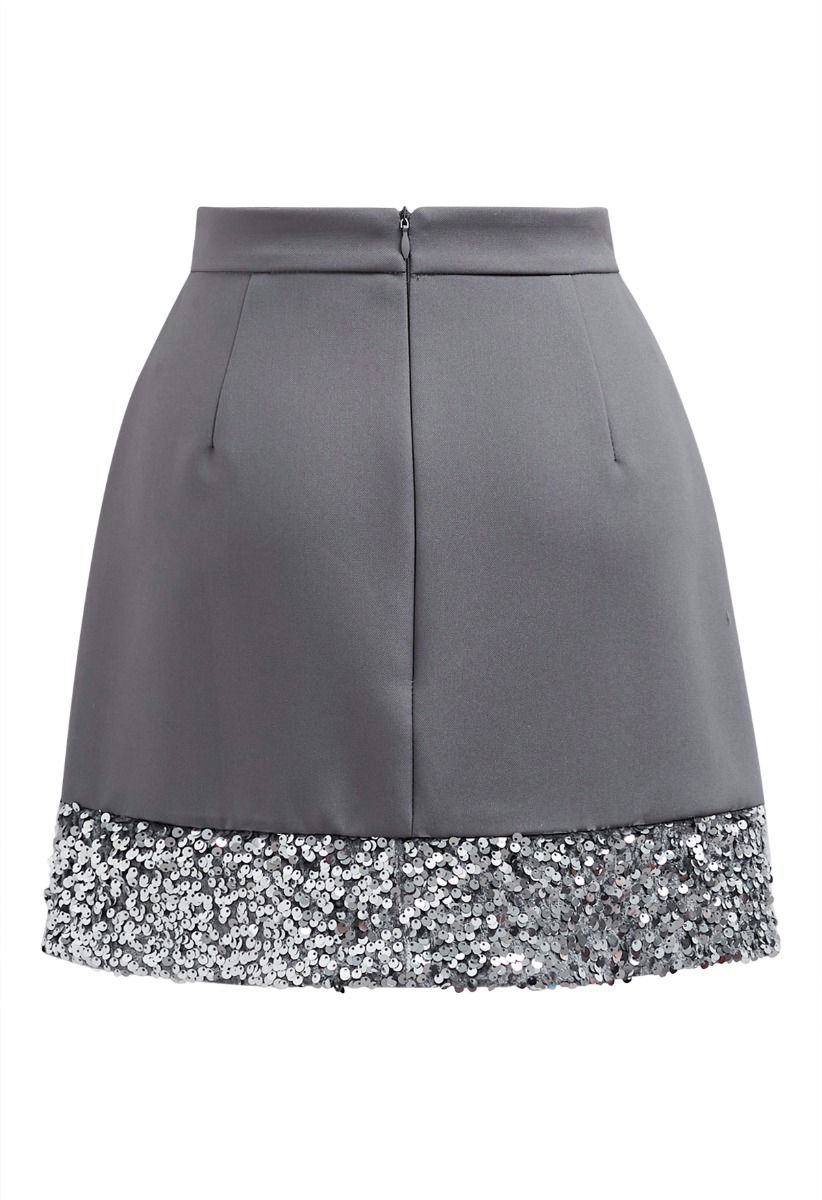 Mini-jupe à ourlet pailleté Shine Glamour en gris