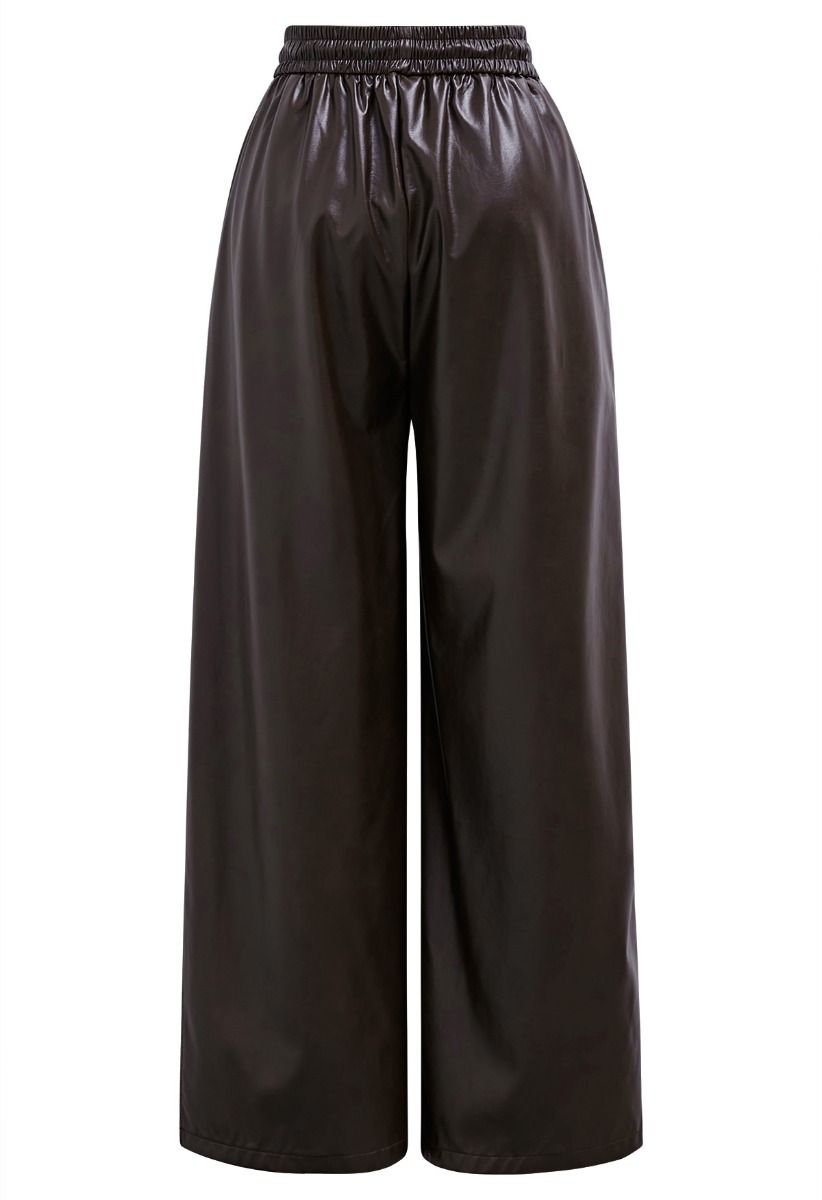 Pantalon en similicuir marron City Stroll avec cordon de serrage