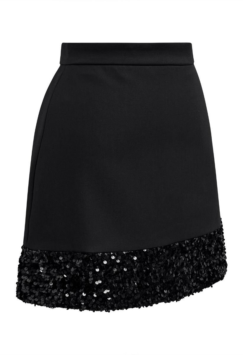 Mini-jupe à ourlet pailleté Shine Glamour en noir