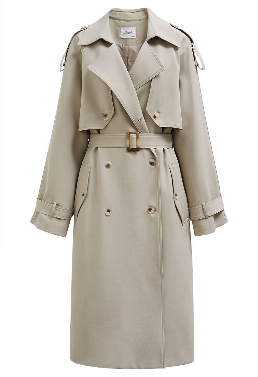 Trench-coat croisé New Icon en kaki clair