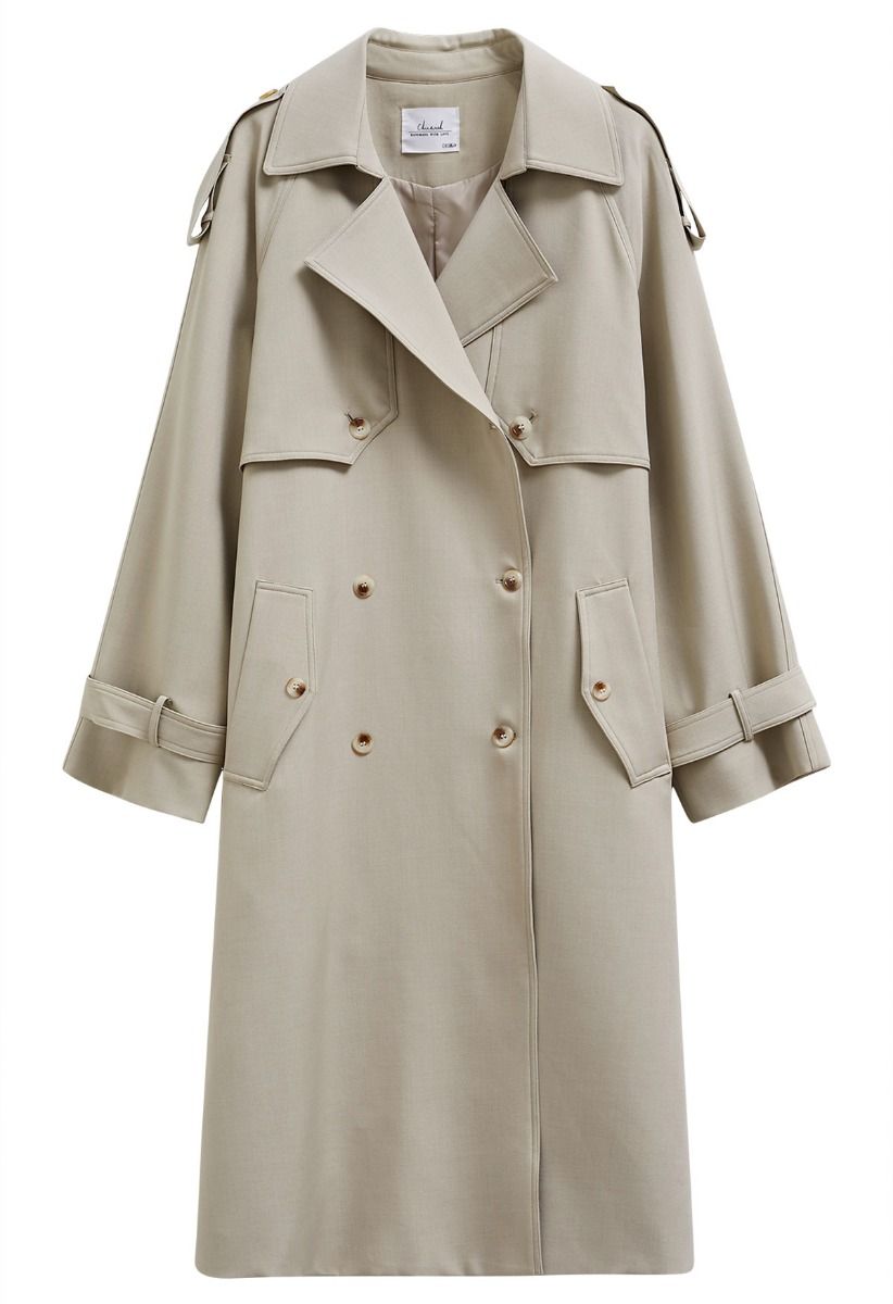 Trench-coat croisé New Icon en kaki clair