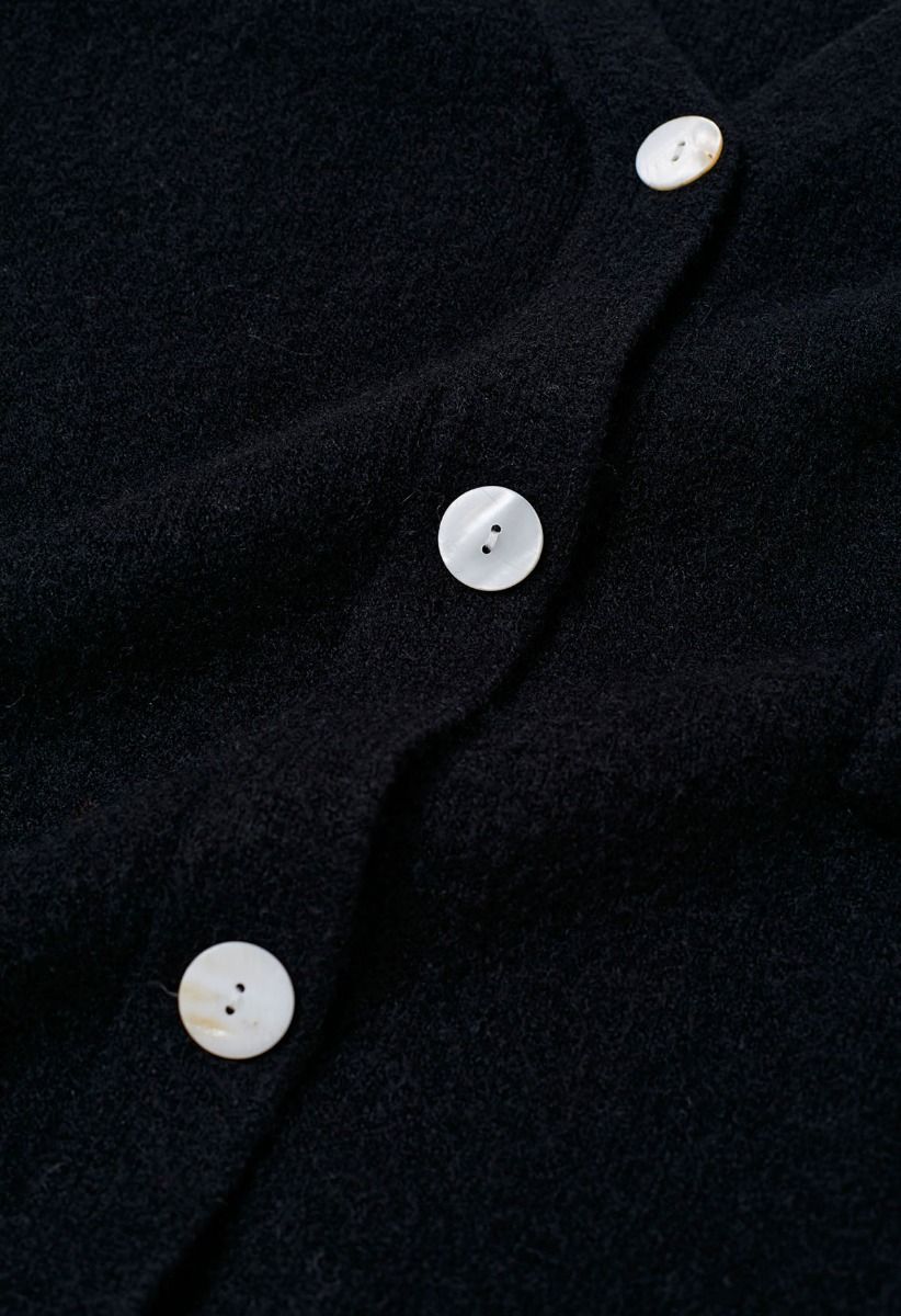 Cardigan boutonné décontracté à poches plaquées en noir