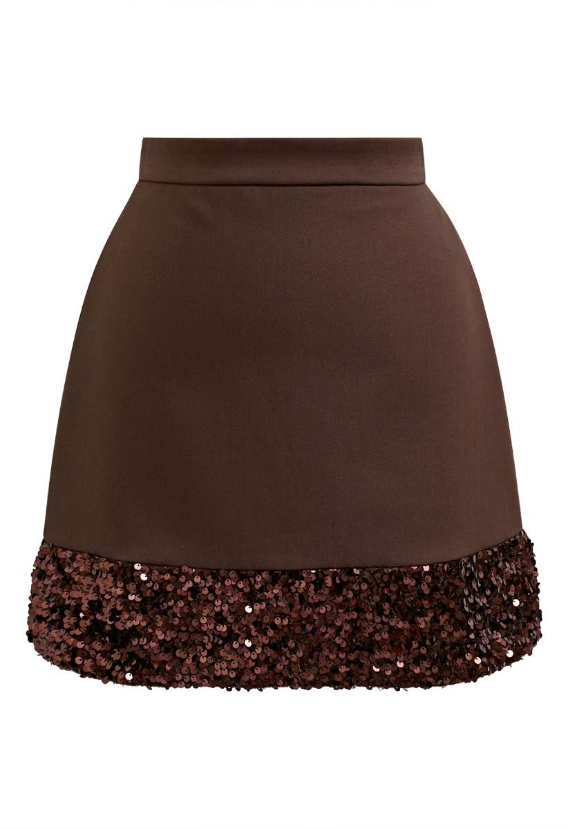 Mini-jupe à ourlet pailleté Shine Glamour en marron