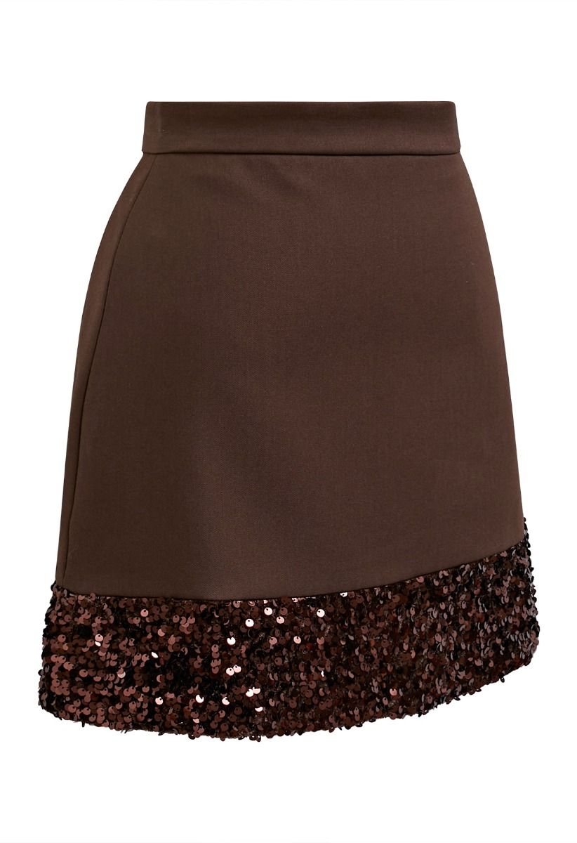 Mini-jupe à ourlet pailleté Shine Glamour en marron