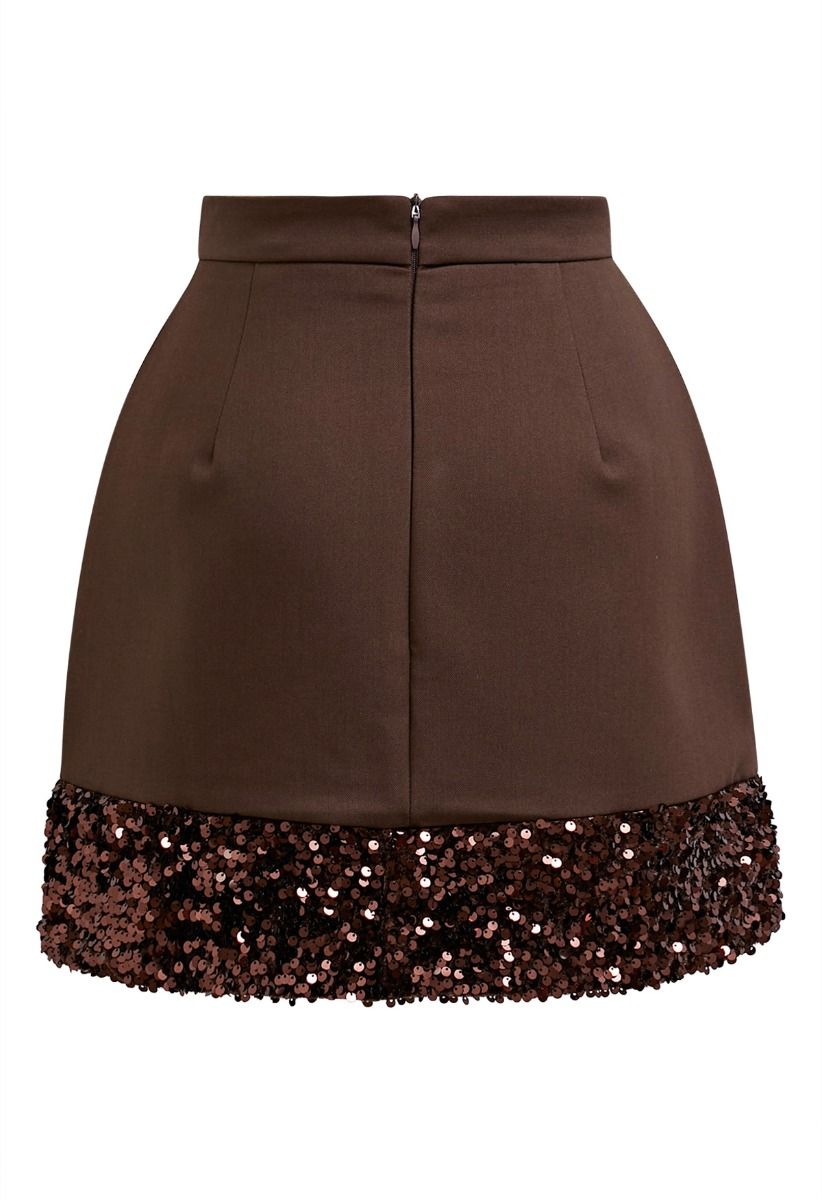 Mini-jupe à ourlet pailleté Shine Glamour en marron