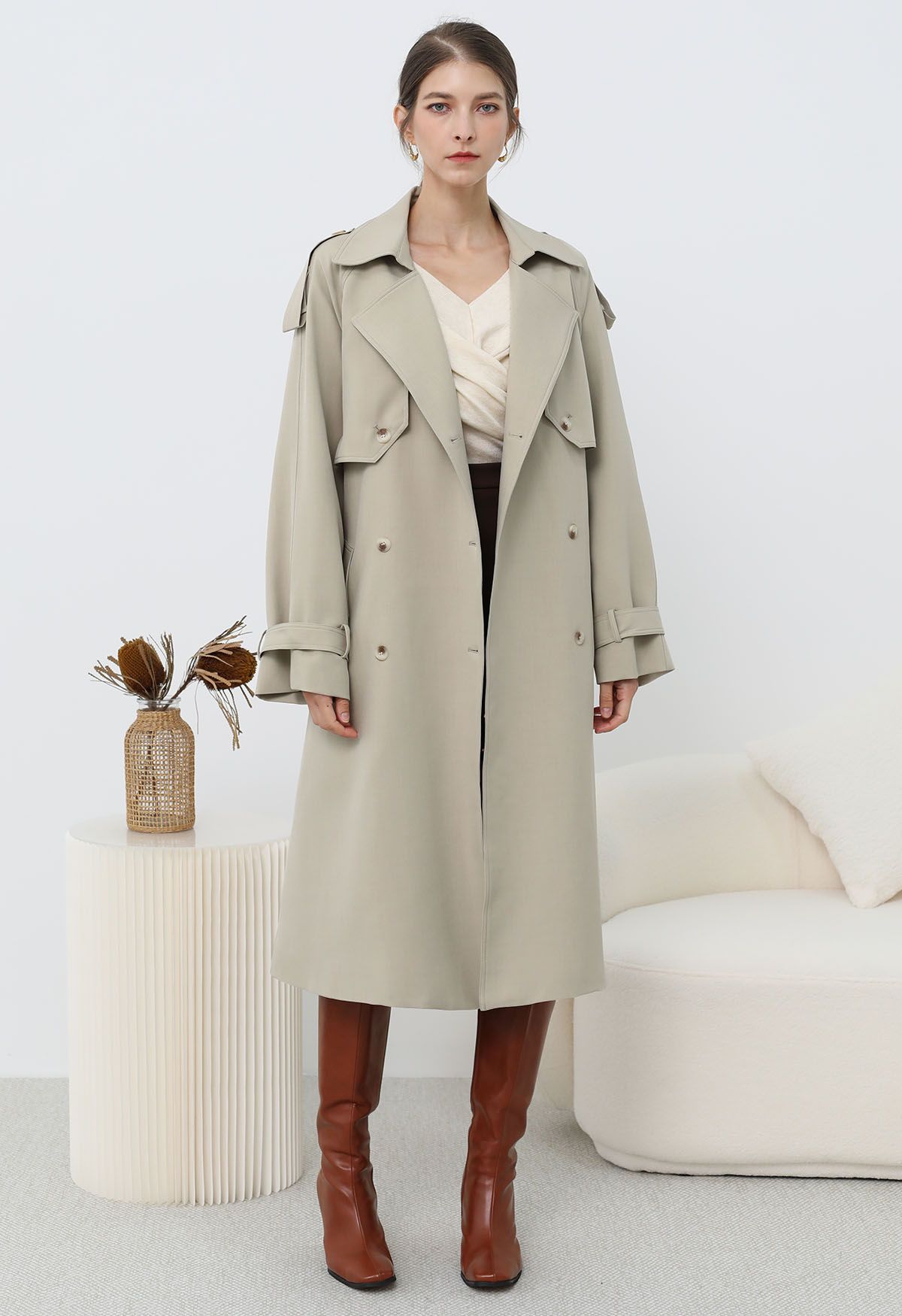 Trench-coat croisé New Icon en kaki clair