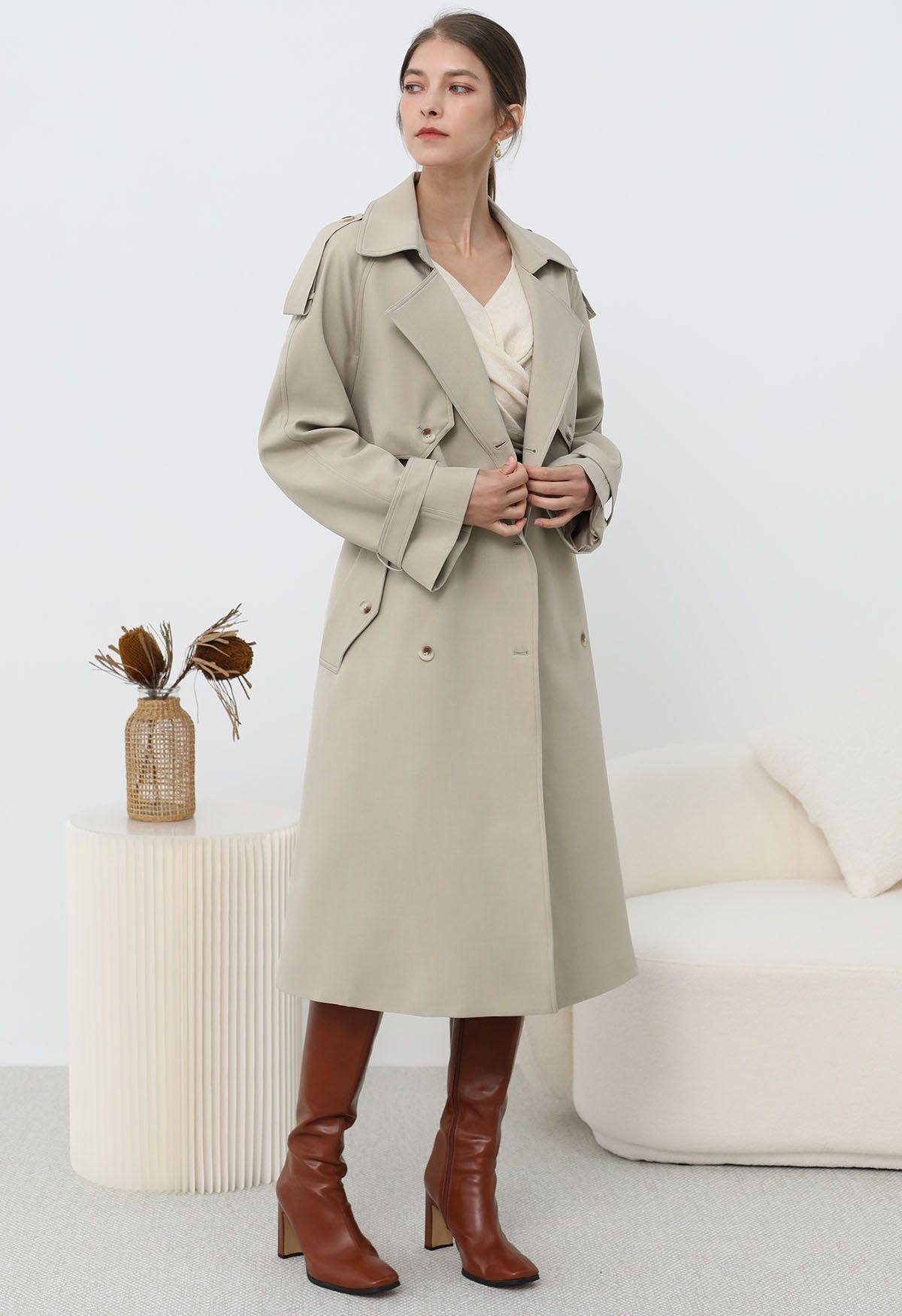 Trench-coat croisé New Icon en kaki clair