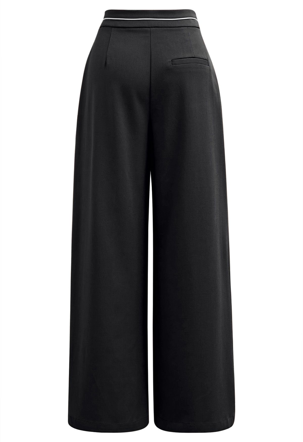 Pantalon Palazzo à plis boutonnés et passepoils contrastés en noir