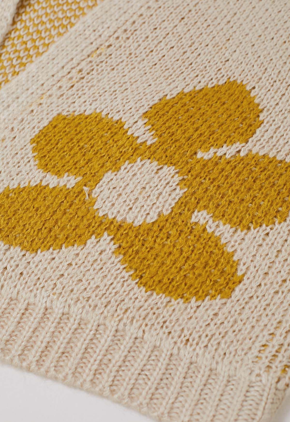 Grand cardigan ouvert en tricot à motif floral en jaune clair