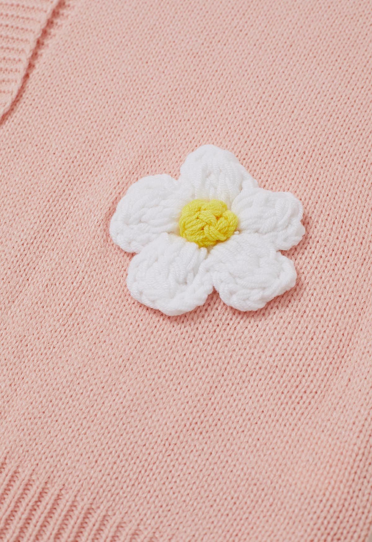 Joli cardigan boutonné en tricot à fleurs 3D en rose clair