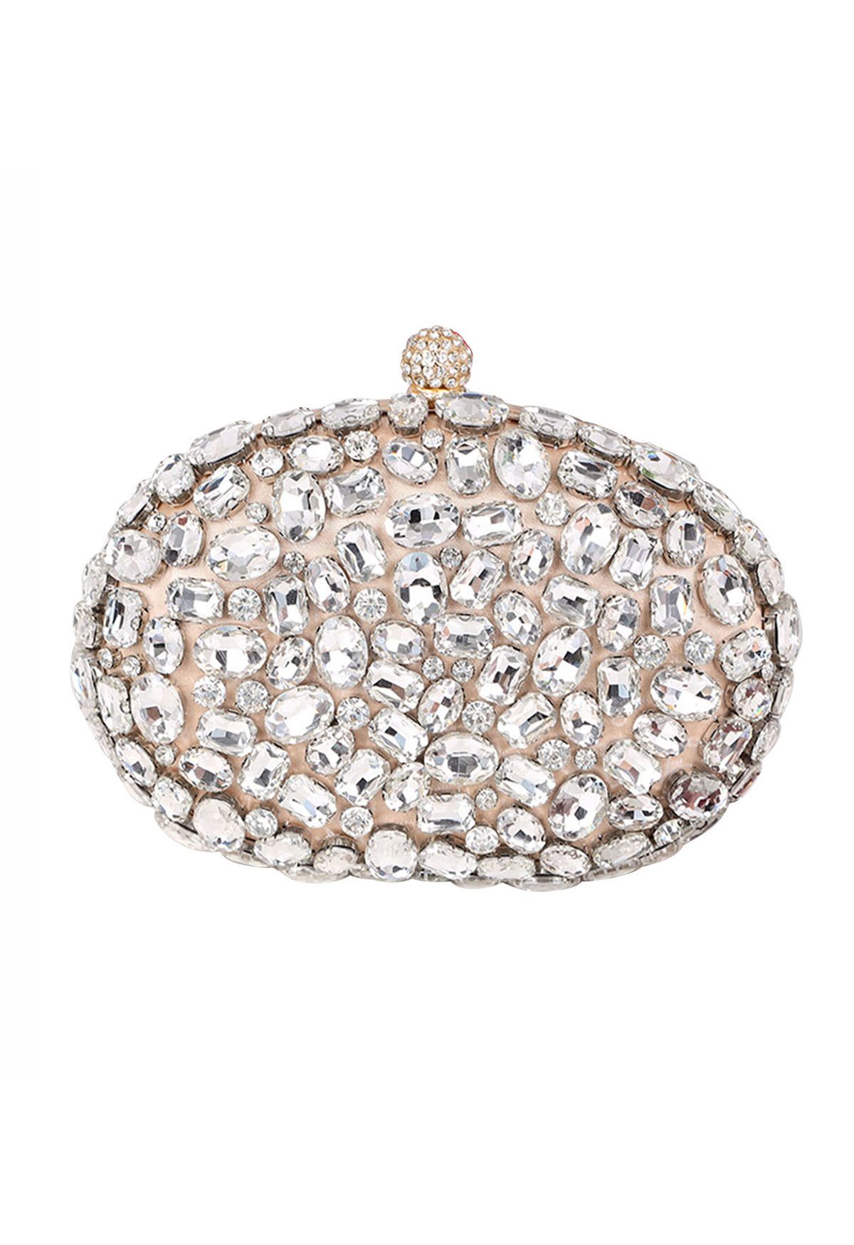 Pochette ovale à strass scintillants couleur champagne