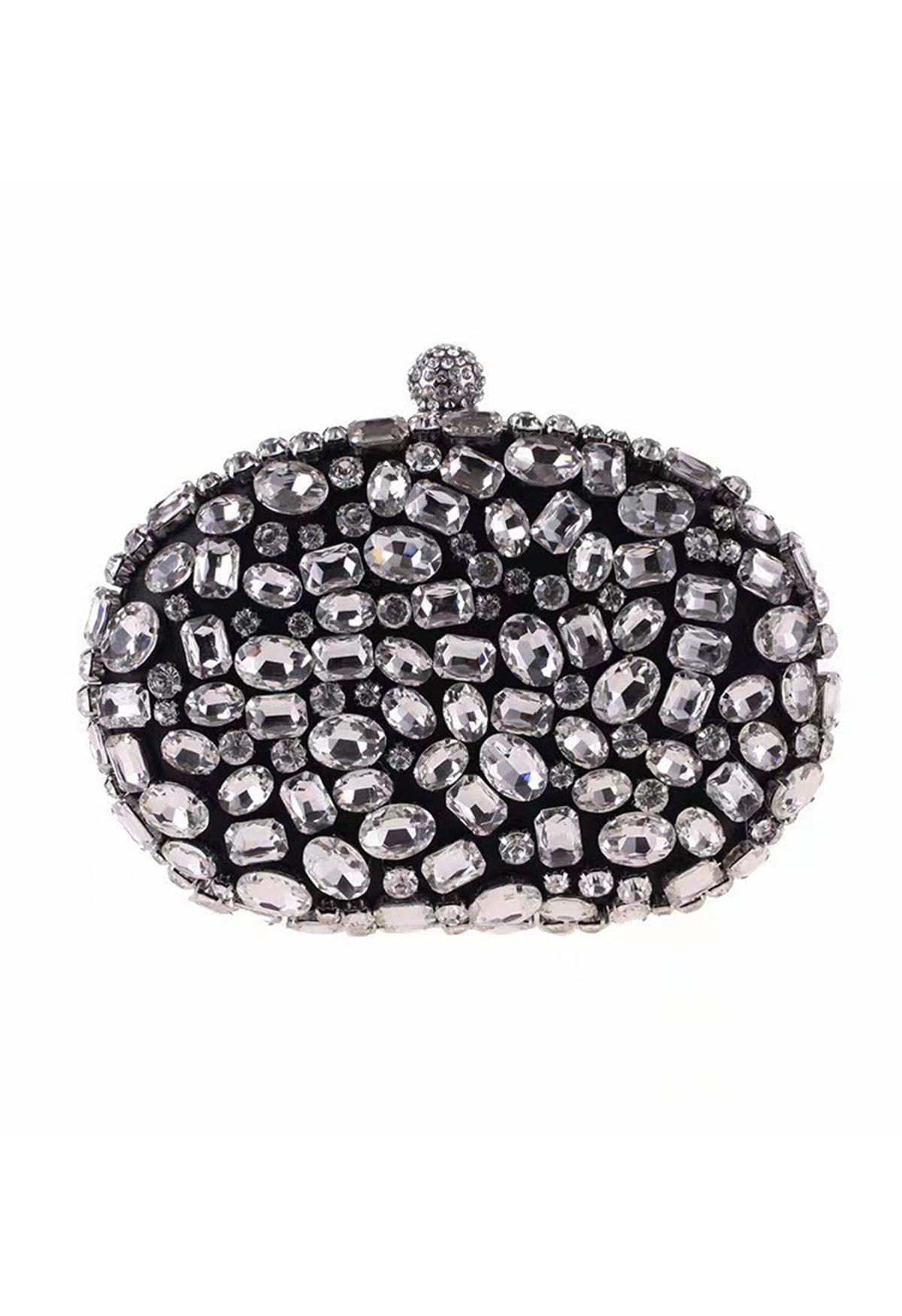 Pochette ovale à strass scintillants en noir