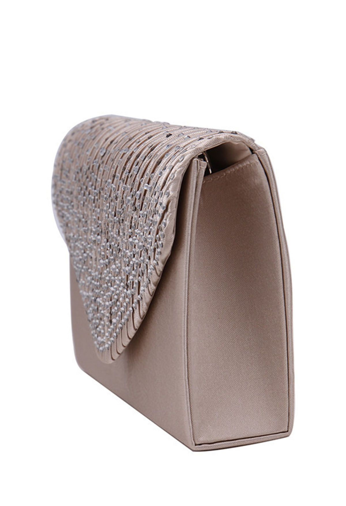 Sac enveloppe en satin orné de strass en abricot