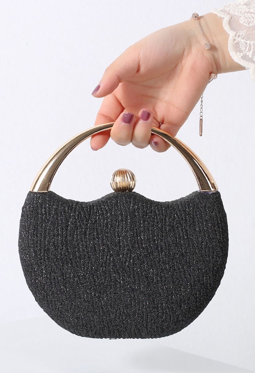 Pochette en cuir PU à poignée ronde Elegance en noir