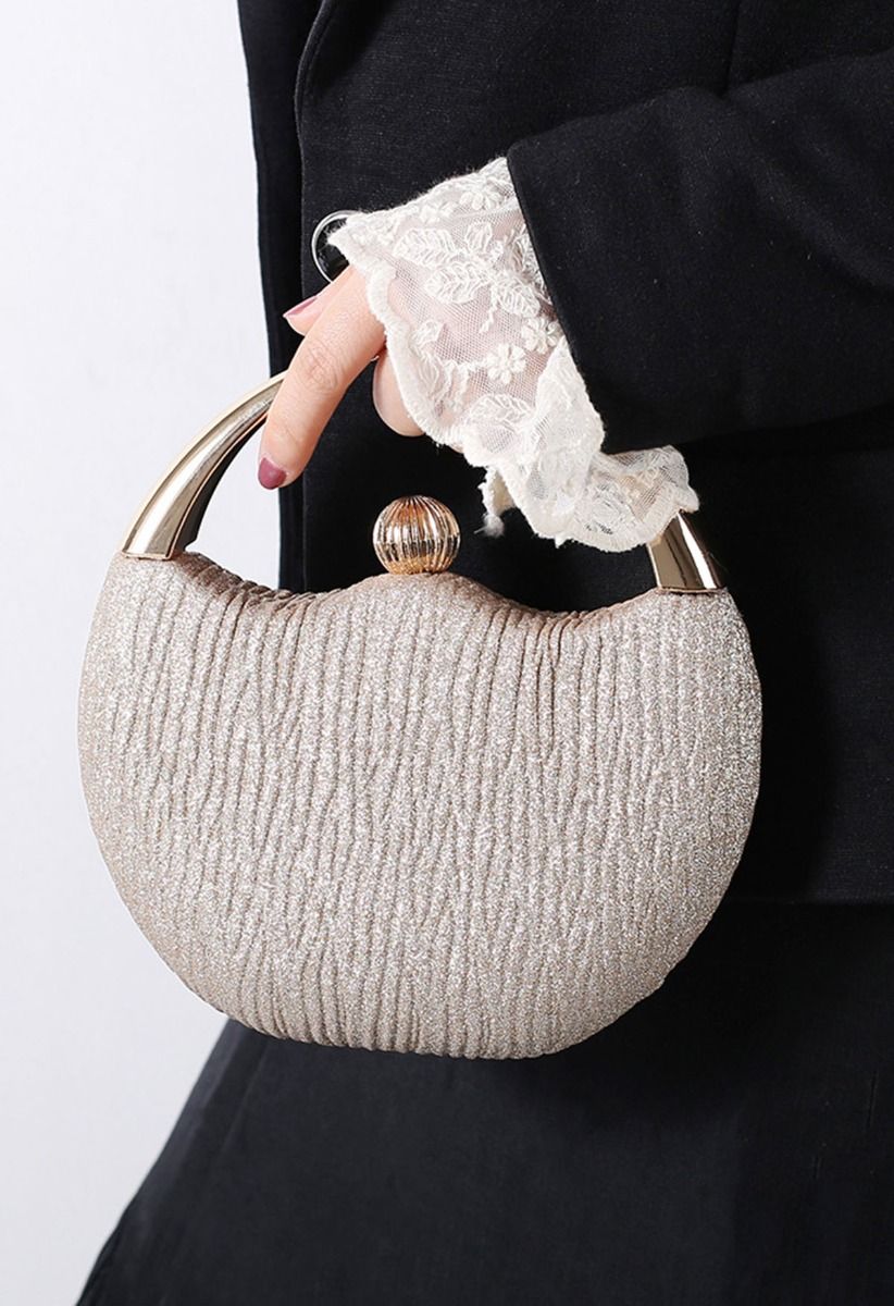 Pochette en cuir PU à poignée ronde Elegance couleur champagne