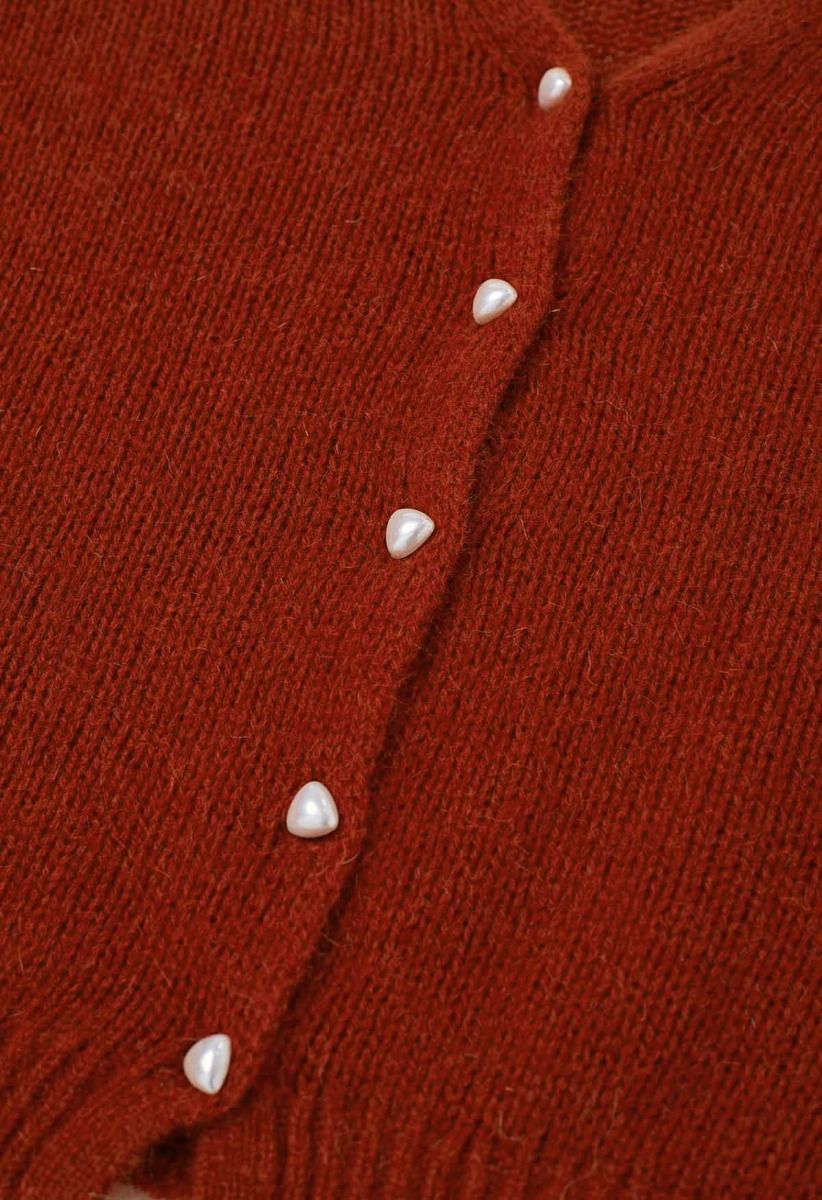 Cardigan en tricot à boutons nacrés de couleur unie en rouge