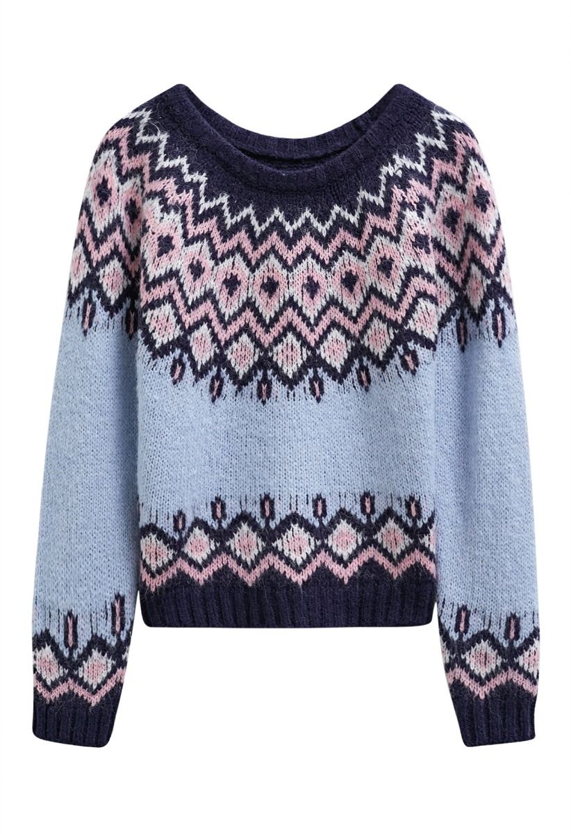 Pull en tricot Fair Isle bleu Nordic Charm