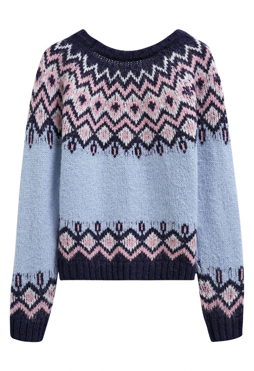 Pull en tricot Fair Isle bleu Nordic Charm