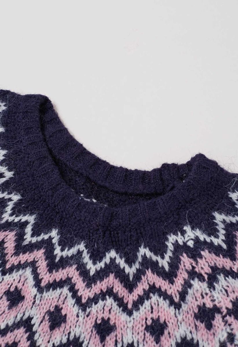 Pull en tricot Fair Isle bleu Nordic Charm