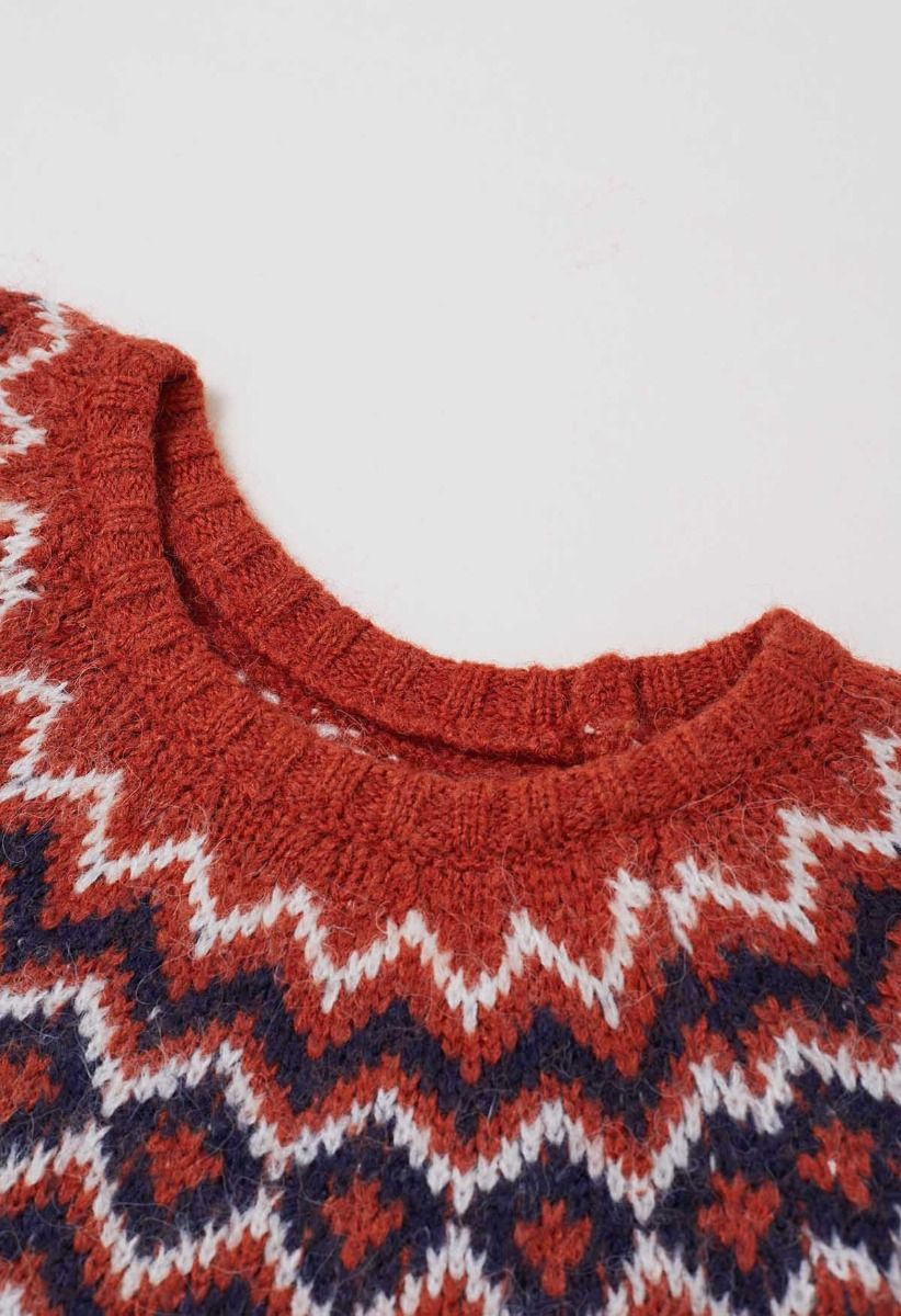 Pull en tricot Fair Isle Nordic Charm en orange