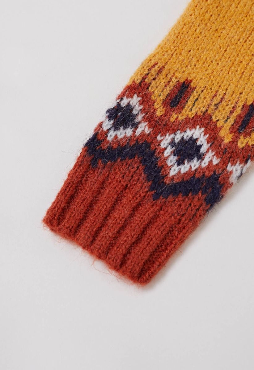 Pull en tricot Fair Isle Nordic Charm en orange