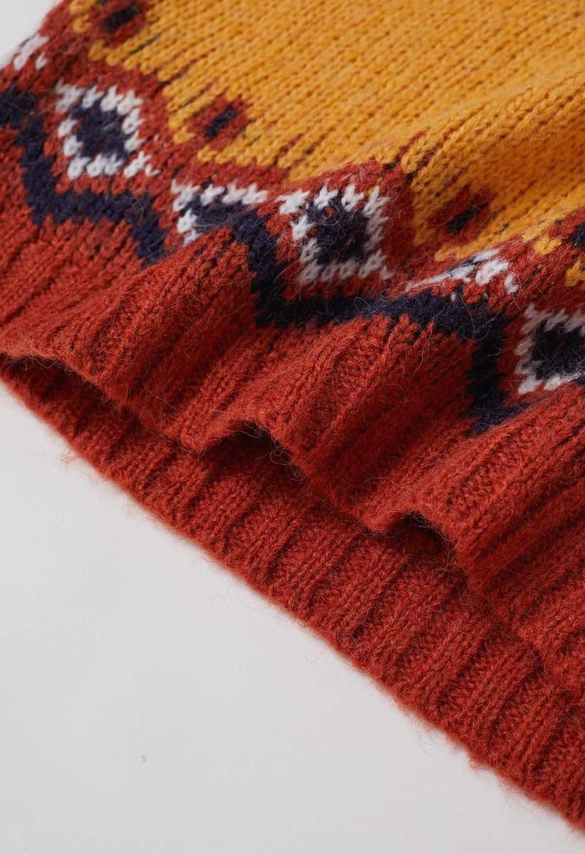 Pull en tricot Fair Isle Nordic Charm en orange