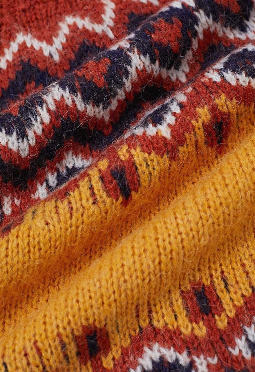 Pull en tricot Fair Isle Nordic Charm en orange