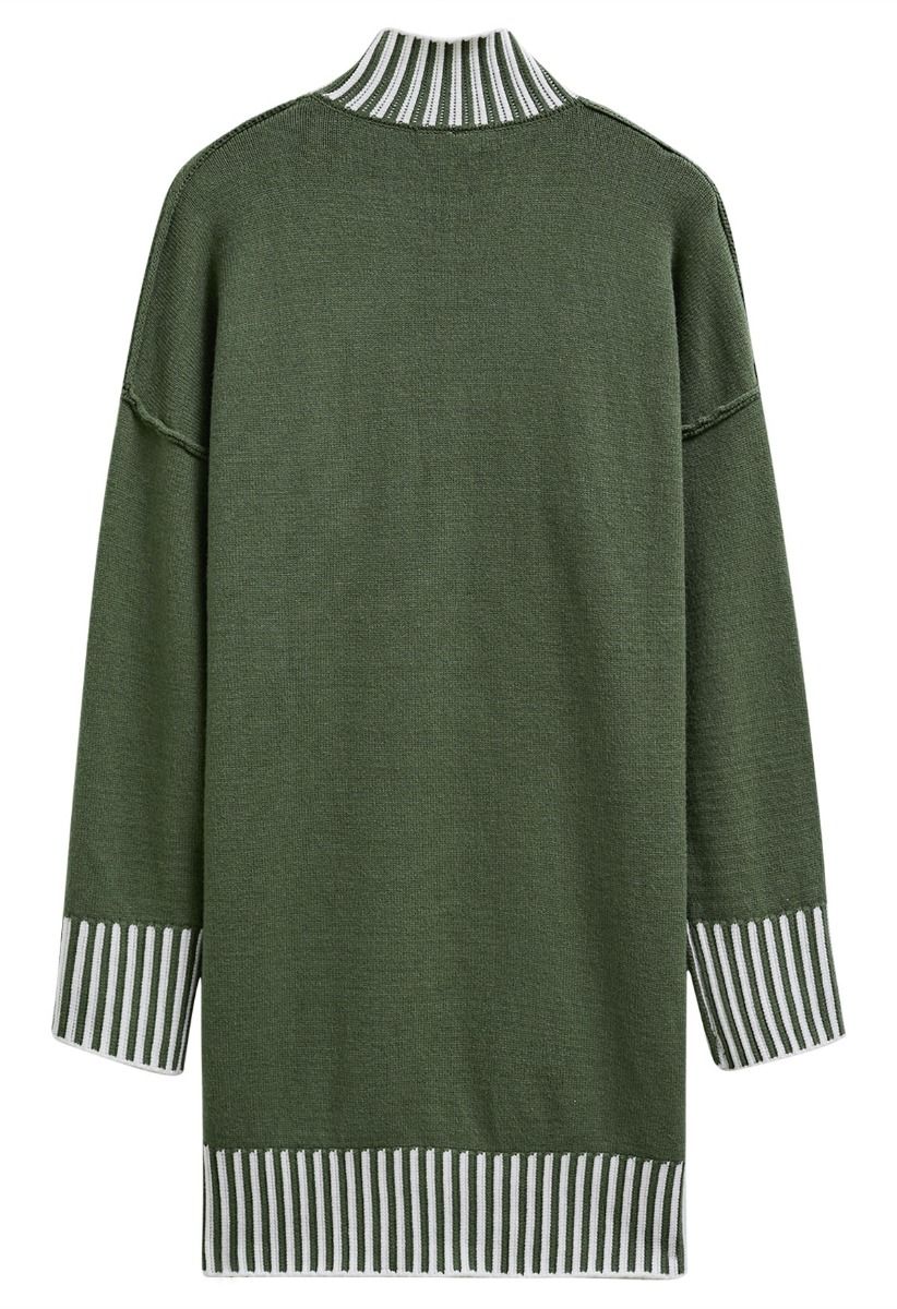 Robe pull en tricot à rayures contrastées et col montant en vert