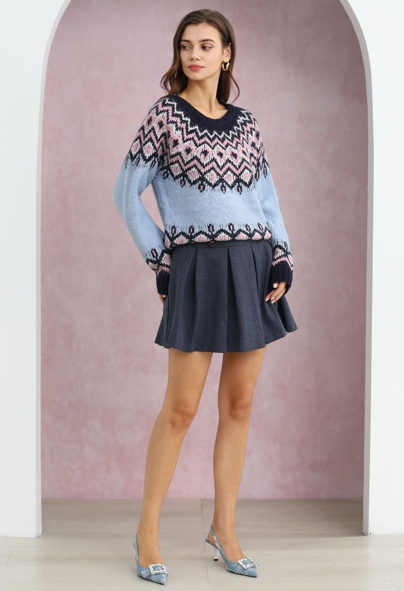 Pull en tricot Fair Isle bleu Nordic Charm