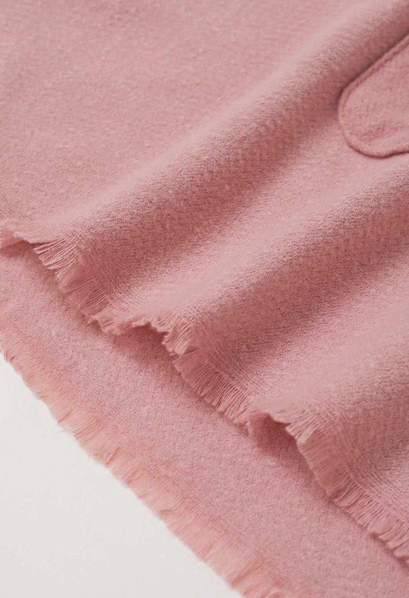 Poncho à ourlet frangé et poche Whisper Soft en rose