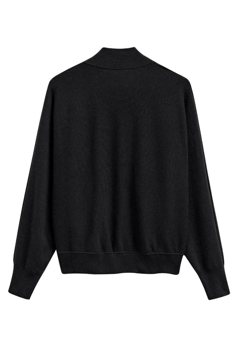 Cardigan minimaliste en tricot à bords côtelés et ouvert sur le devant en noir