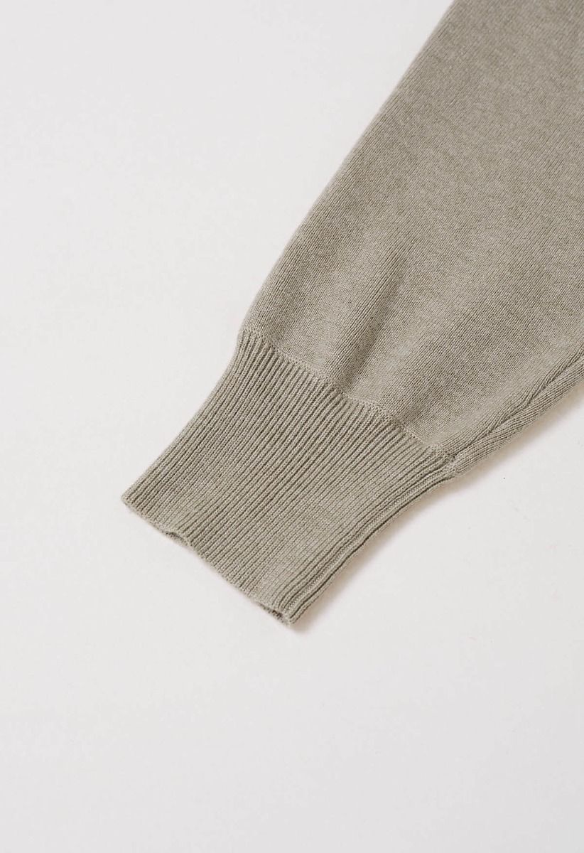 Cardigan minimaliste en tricot à bords côtelés et ouvert sur le devant en kaki