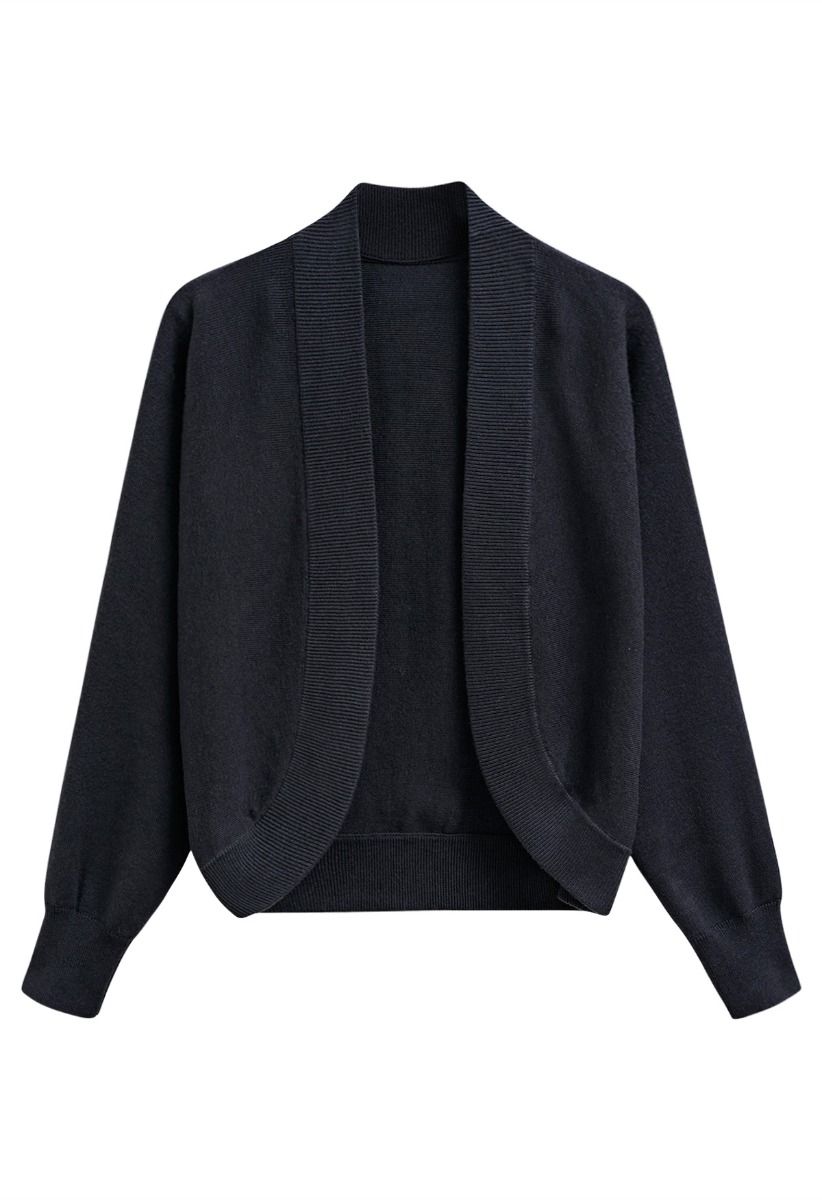 Cardigan minimaliste en tricot côtelé ouvert sur le devant en couleur fumée